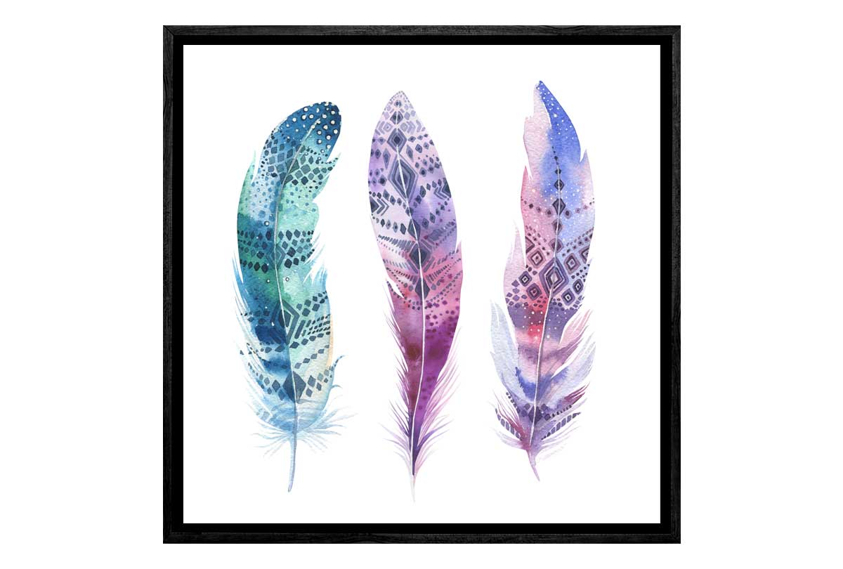 Blue Pink Watercolour Feathers | Canvas Wall Art Print - Final Touch Decor