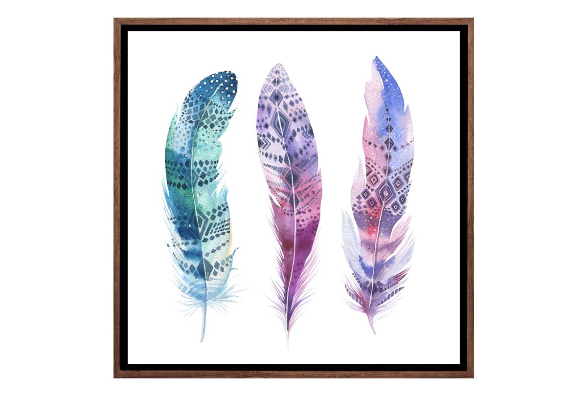 Blue Pink Watercolour Feathers | Canvas Wall Art Print - Final Touch Decor