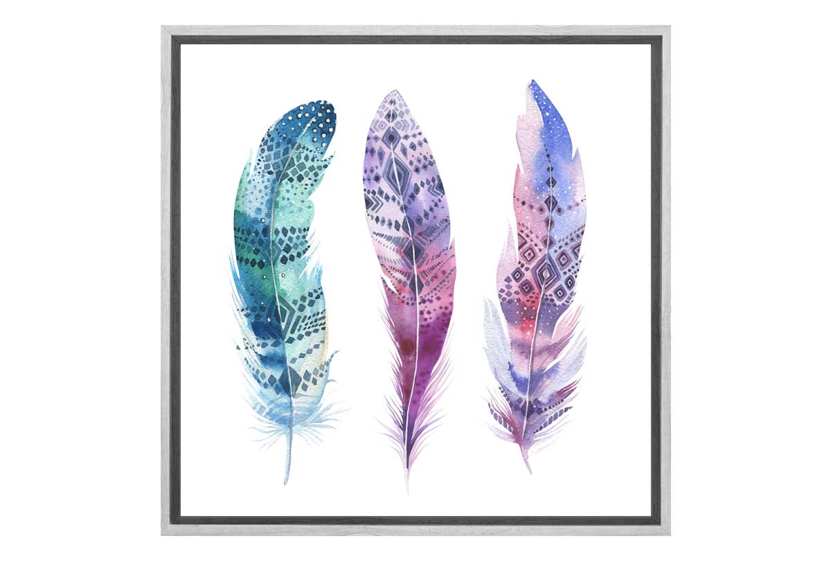Blue Pink Watercolour Feathers | Canvas Wall Art Print - Final Touch Decor
