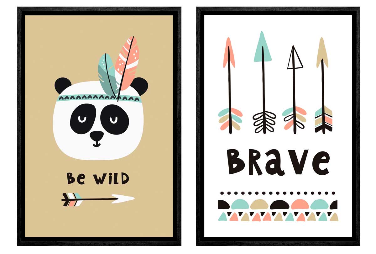Be Wild & Brave | Kids Boho Print Set | Wall Art Decor