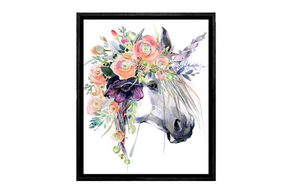 A Unicorn with Flowers | Kids Wall Art Print