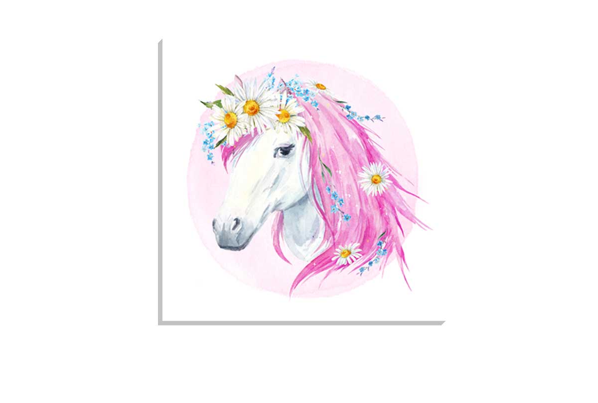 White Horse with Pink Mane | Kids Wall Art