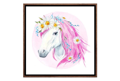White Horse with Pink Mane | Kids Wall Art