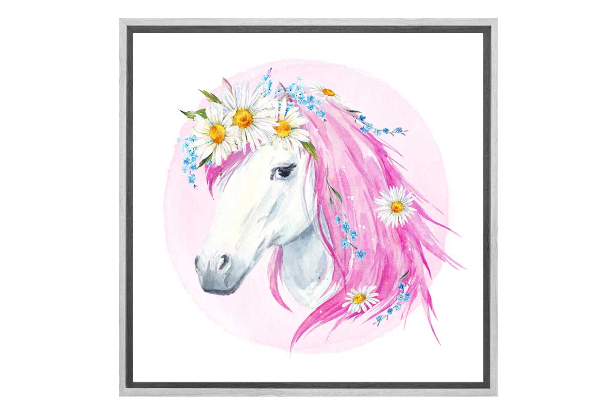 White Horse with Pink Mane | Kids Wall Art