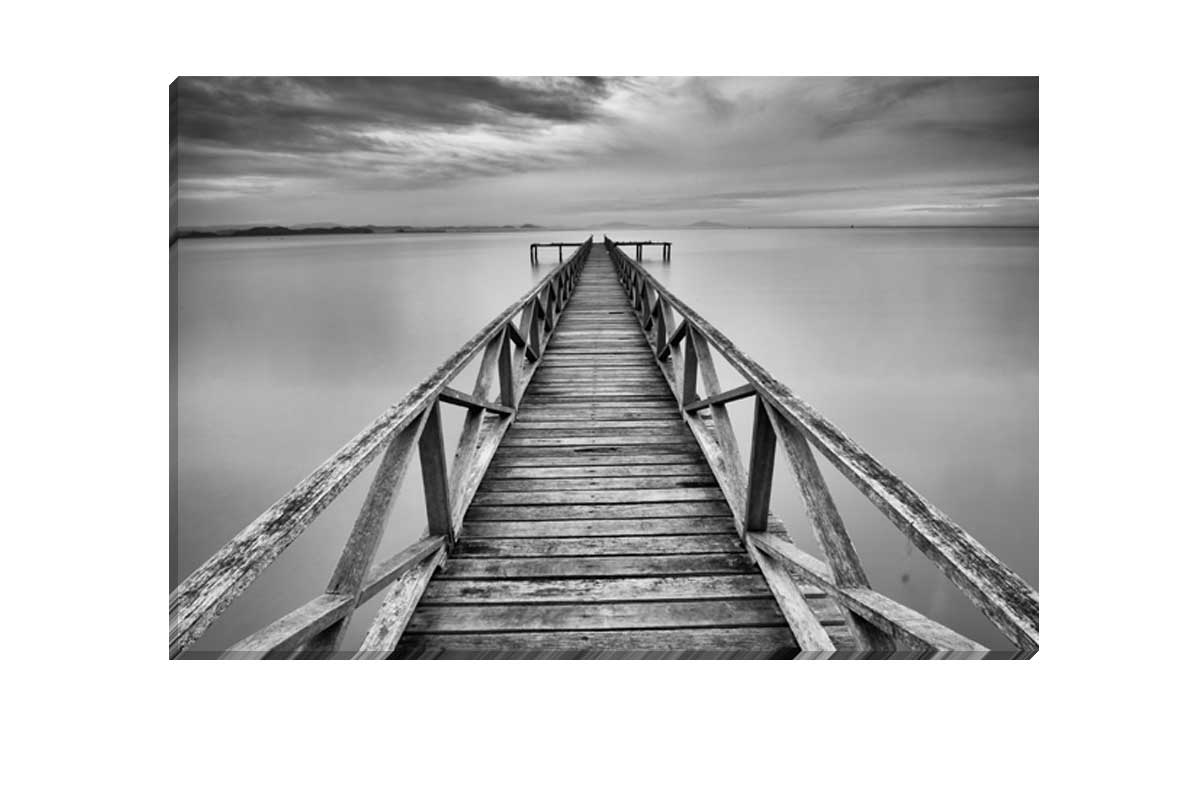 Black & White Lake Jetty | Canvas Wall Art Print