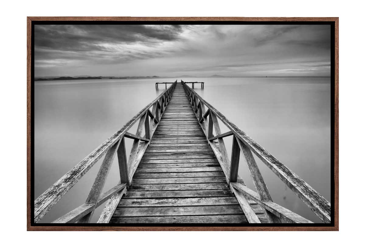 Black & White Lake Jetty | Canvas Wall Art Print