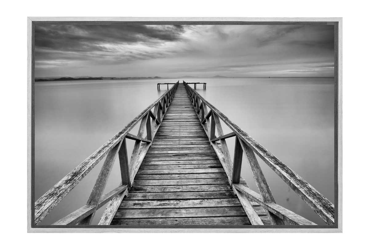 Black & White Lake Jetty | Canvas Wall Art Print