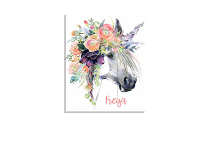 Unicorn with Flowers | Girls Personalised Wall Art Print