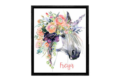 Unicorn with Flowers | Girls Personalised Wall Art Print