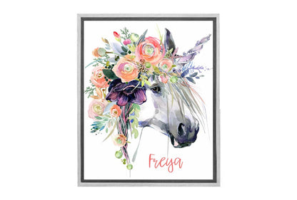 Unicorn with Flowers | Girls Personalised Wall Art Print