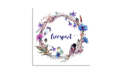 Free Spirit Feather & Floral Wreath | Canvas Wall Art Print