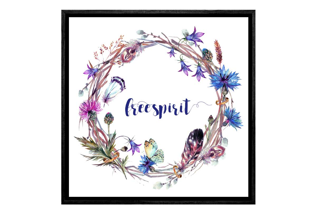 Free Spirit Feather & Floral Wreath | Canvas Wall Art Print
