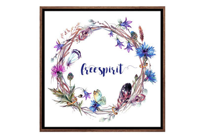 Free Spirit Feather & Floral Wreath | Canvas Wall Art Print