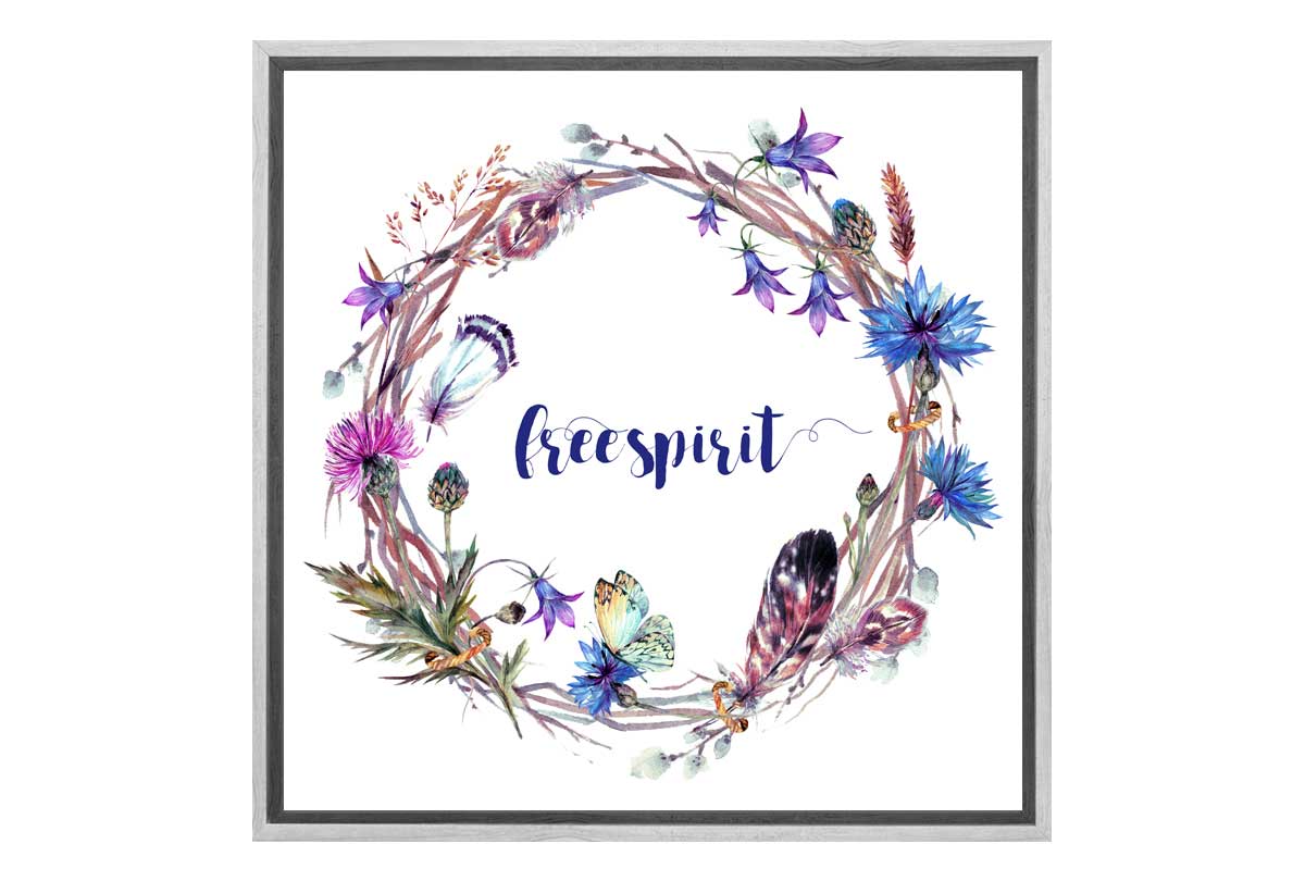 Free Spirit Feather & Floral Wreath | Canvas Wall Art Print