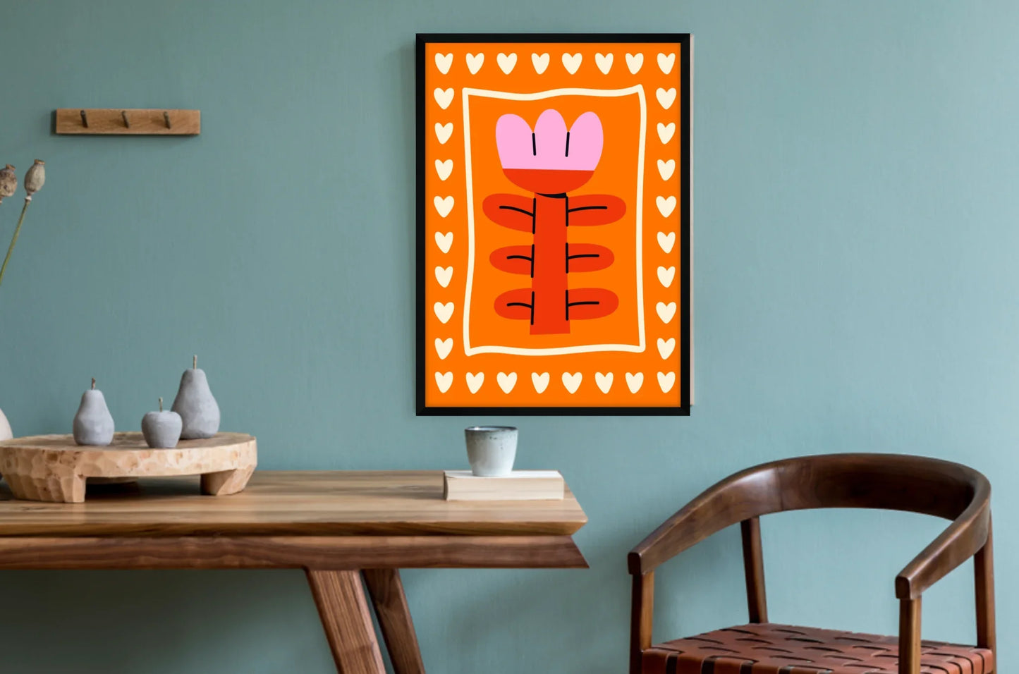 Decorative framed poster with an abstract floral design.