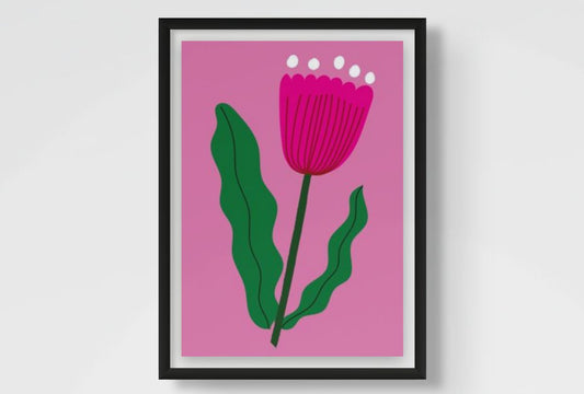 Floral Wall Art Print – Stylised Pink Flower Artwork