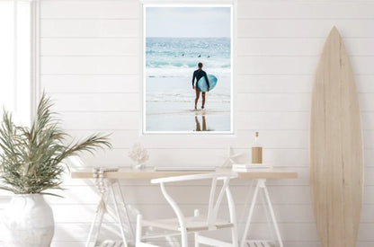 Framed wall art print Byron bay surfer