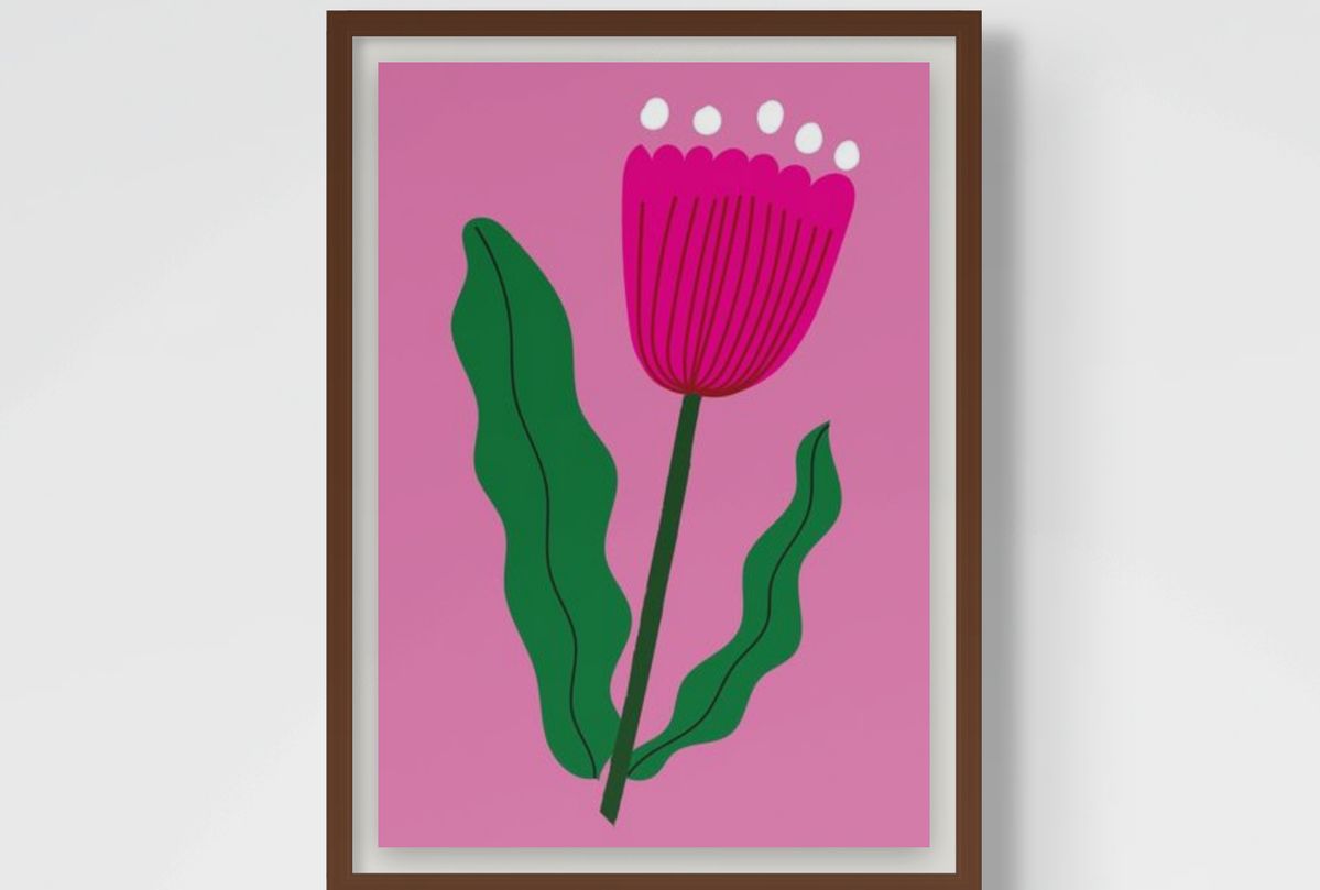 Floral Wall Art Print – Stylised Pink Flower Artwork