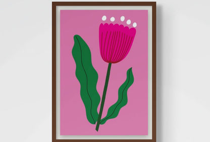 Floral Wall Art Print – Stylised Pink Flower Artwork
