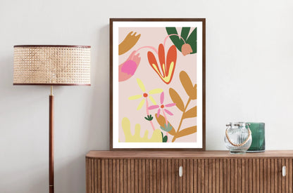 Framed abstract floral artwork 