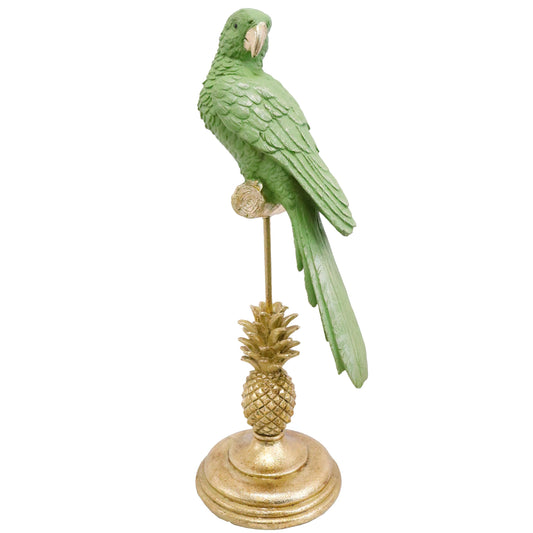 Green Parrot on Gold Pineapple Stand Ornament