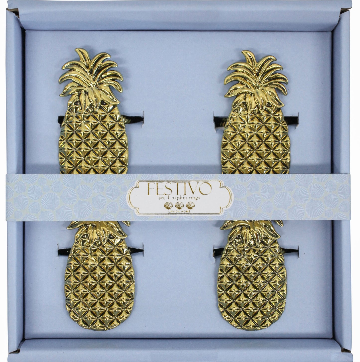 Pineapple Napkin Rings Set/4 Gold