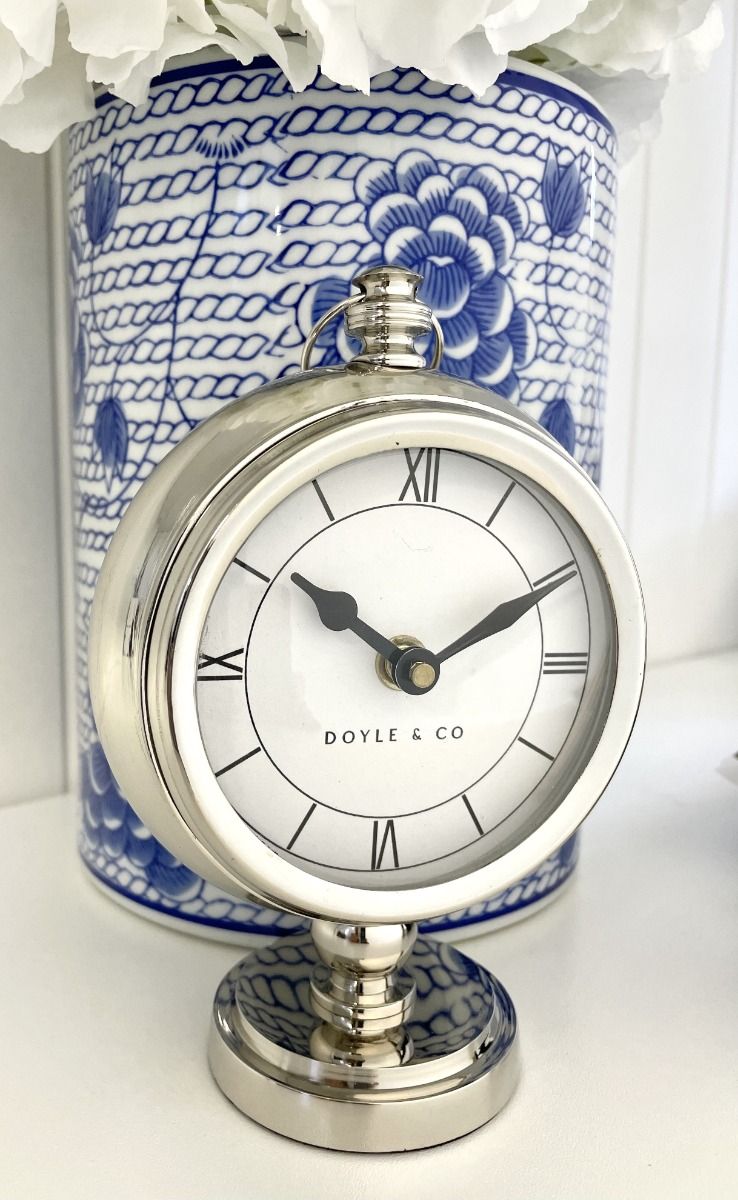 Hamptons Round Silver Mantle Table Clock