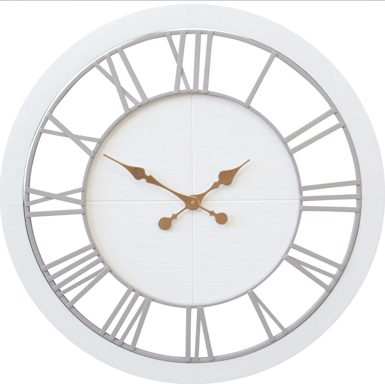 Large White Wooden Clock with Roman Numerals