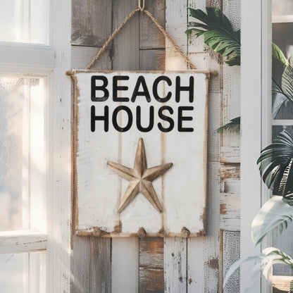 Beach House Decorative Plaque with Hooks