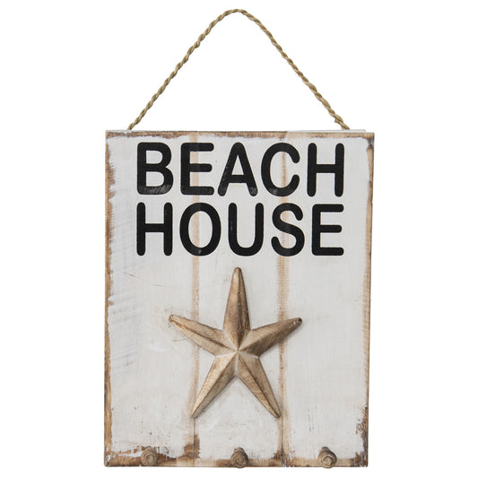 Beach House Decorative Plaque with Hooks