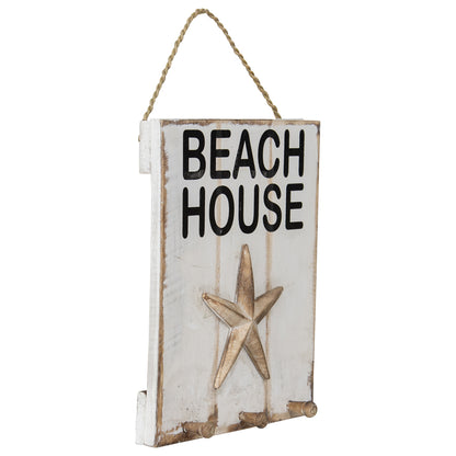 Beach House Decorative Plaque with Hooks