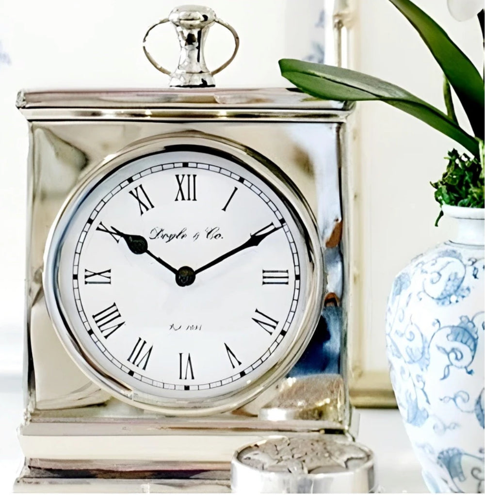Hamptons Silver Mantle Clock Large