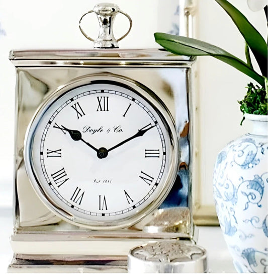 Hamptons Silver Mantle Clock Large