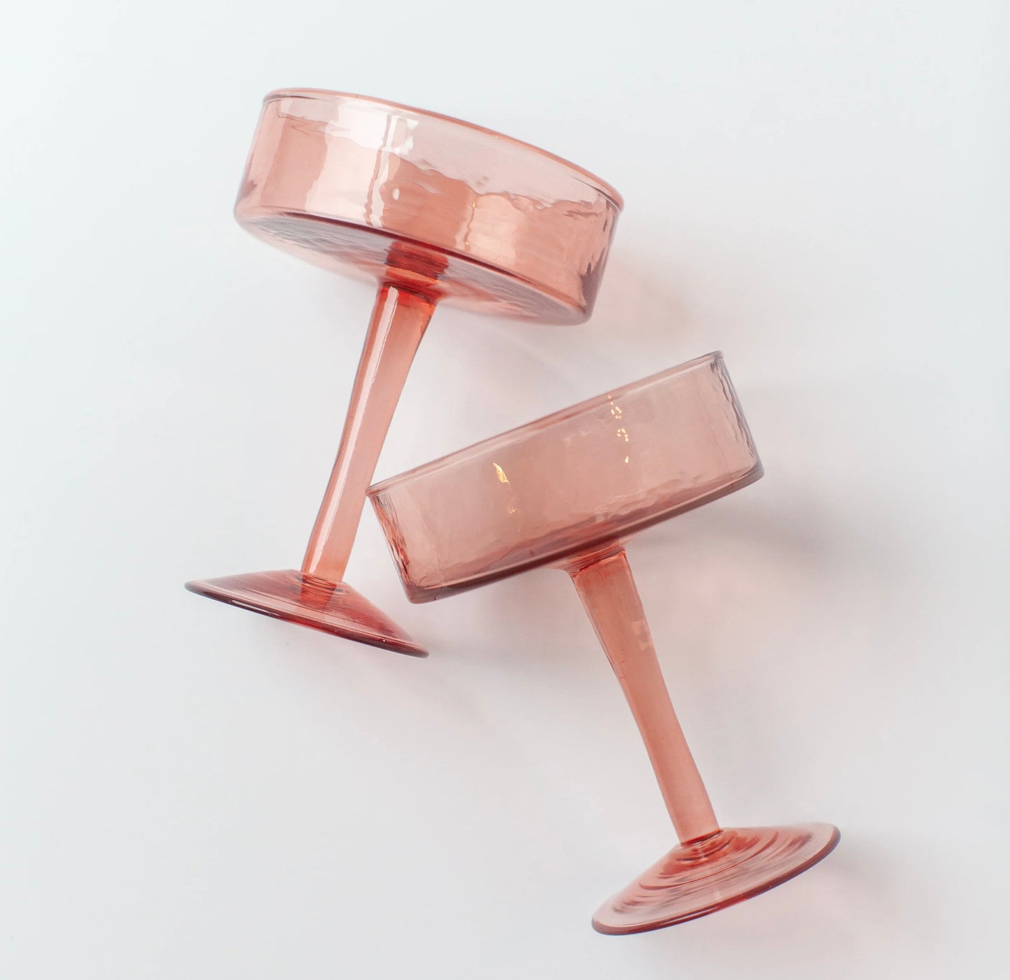 Handblown Hammered Cocktail Glass Pair - Blush