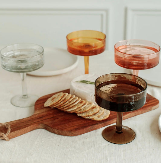 Handblown Hammered Cocktail Glass Pair - Clear