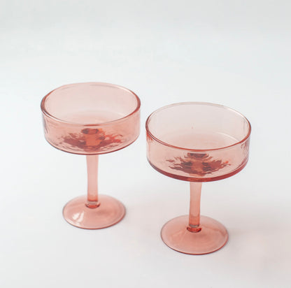 Handblown Hammered Cocktail Glass Pair - Blush
