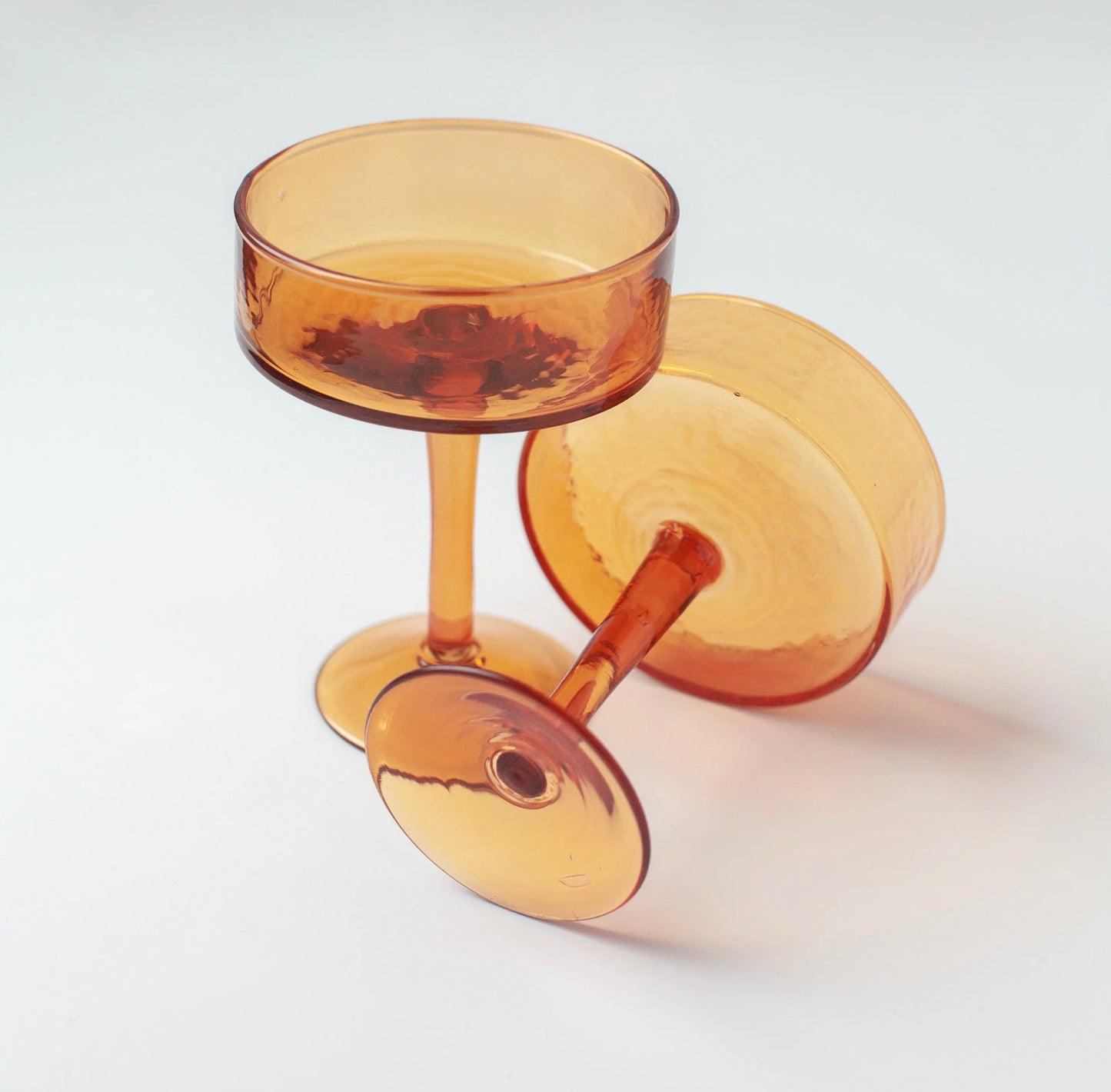 Handblown Hammered Cocktail Glass Pair - Amber