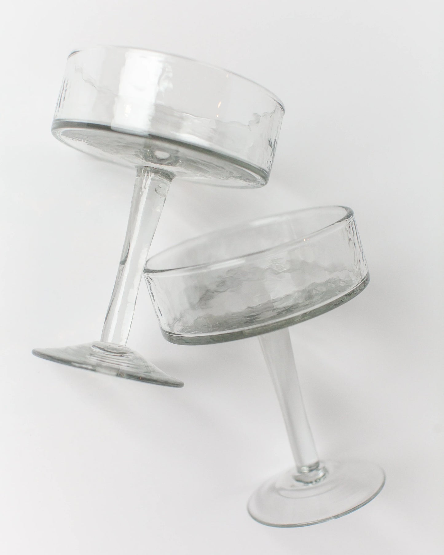 Handblown Hammered Cocktail Glass Pair - Clear