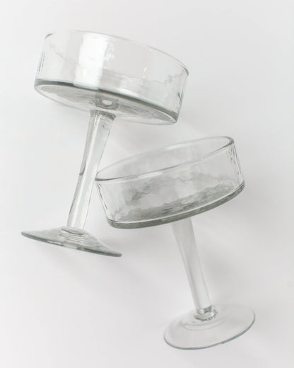 Handblown Hammered Cocktail Glass Pair - Clear