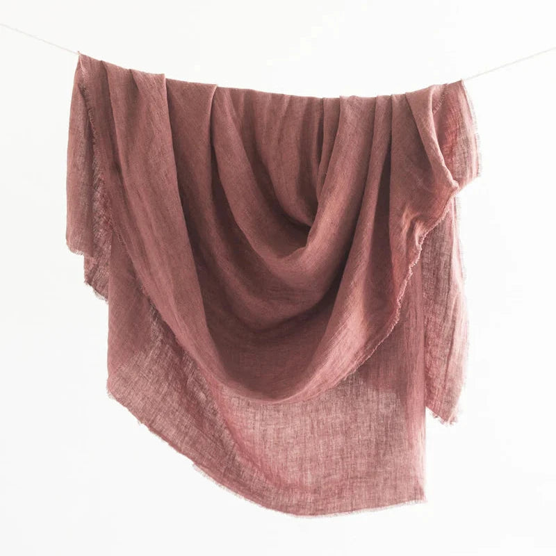 Rose pink sone washed linen throw blanket