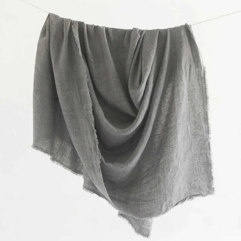 Grey stone washed linen throw blanket