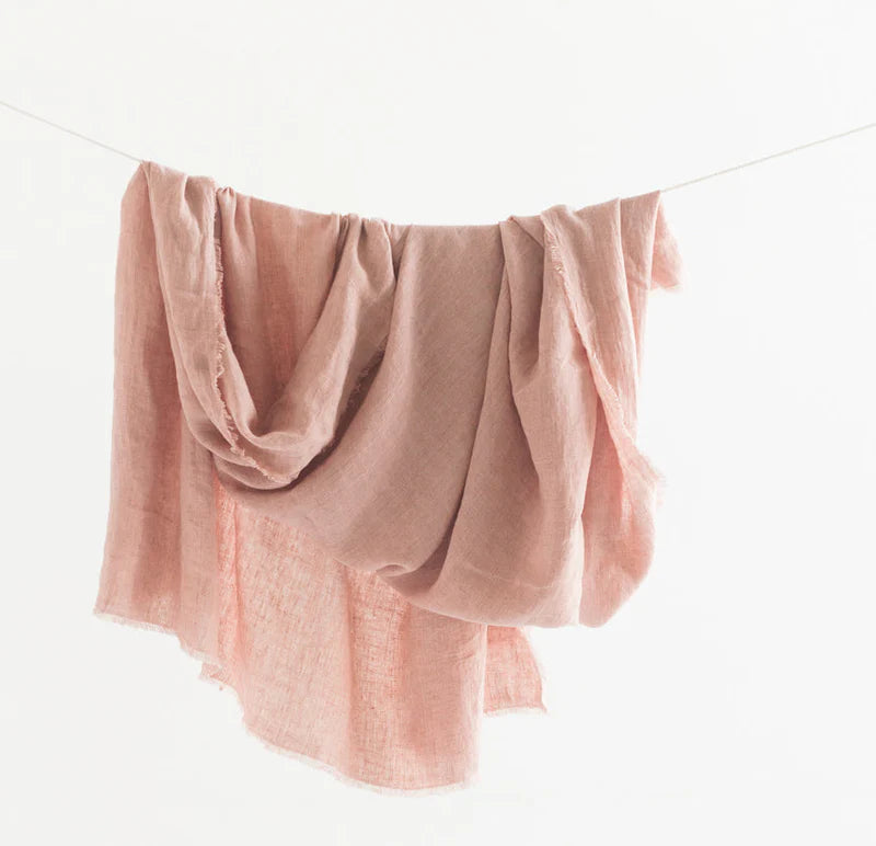 Stone Washed Linen Throw Blanket - Blush