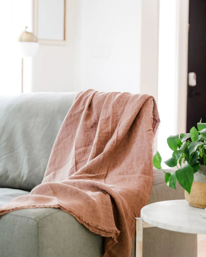 Stone Washed Linen Throw Blanket - Ash Rose