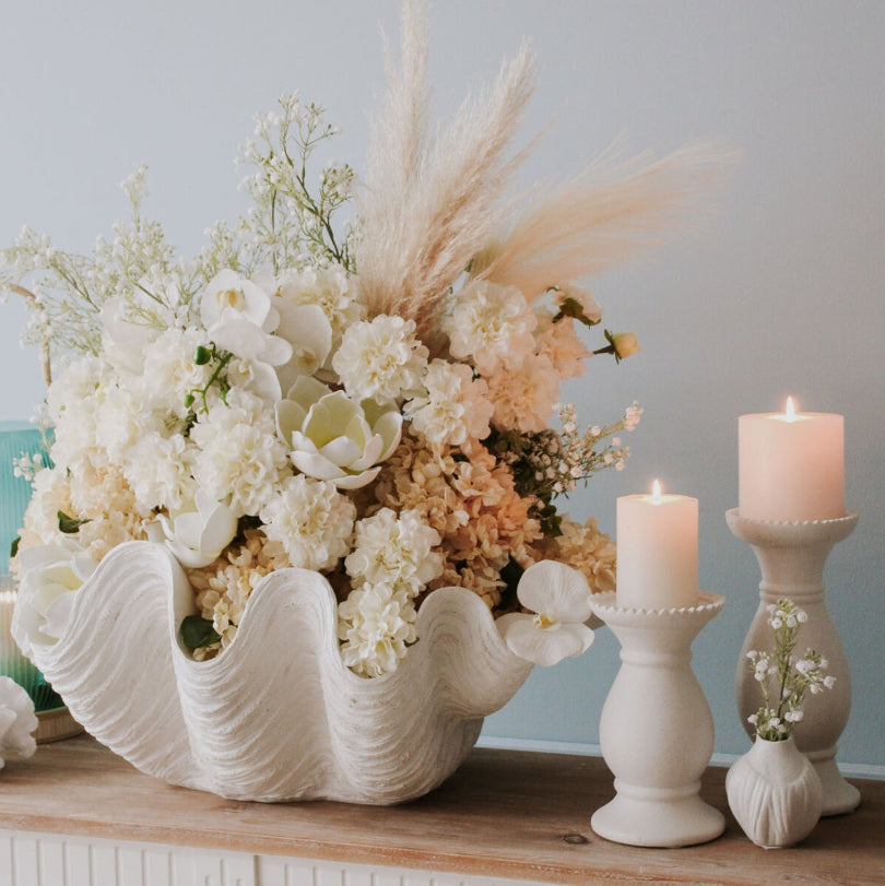 Large rustic white ceramic candle stick