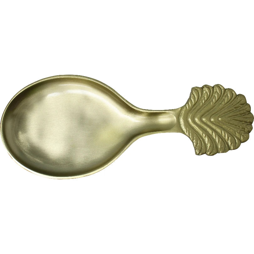 Brass palm spoon rest tray made from aluminium with palm leaf handle