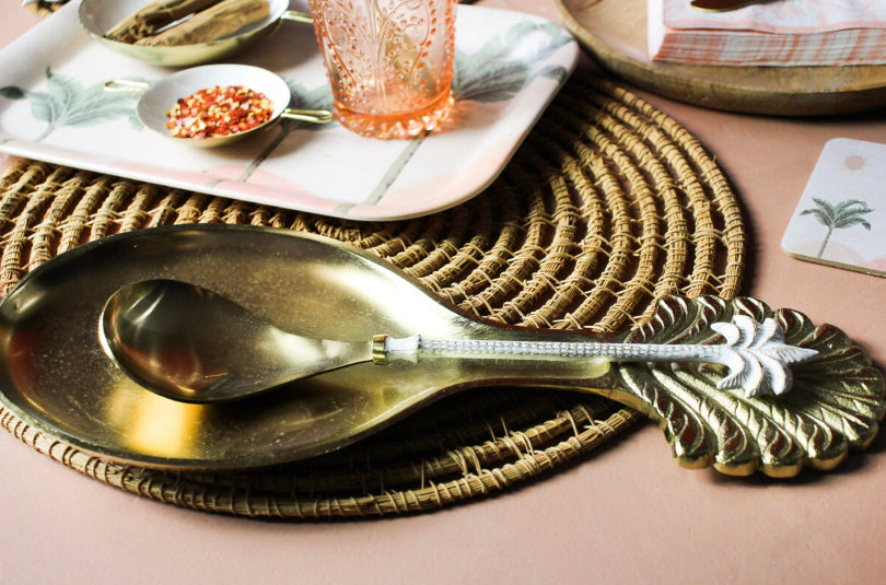 Palm Spoon Rest Tray – Large Brass Finish