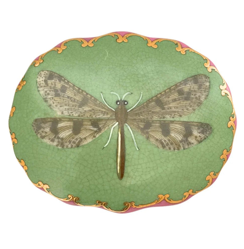 Decorative botanical porcelain box with dragonfly motif