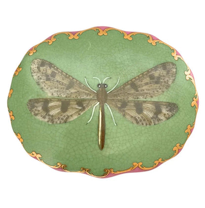 Decorative botanical porcelain box with dragonfly motif