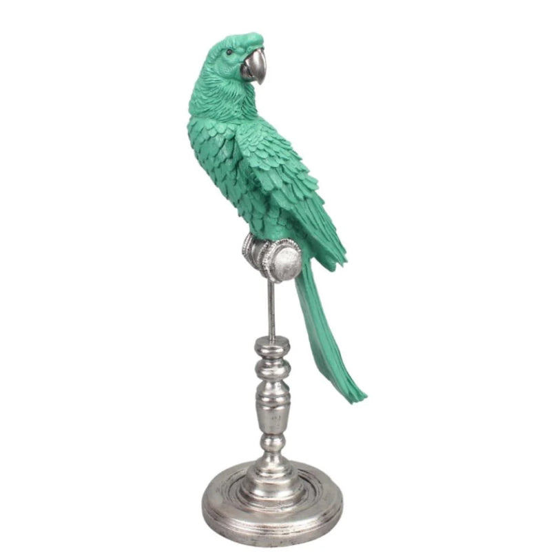 Green parrot sculptured figurine on platinum stand decorative resin ornament