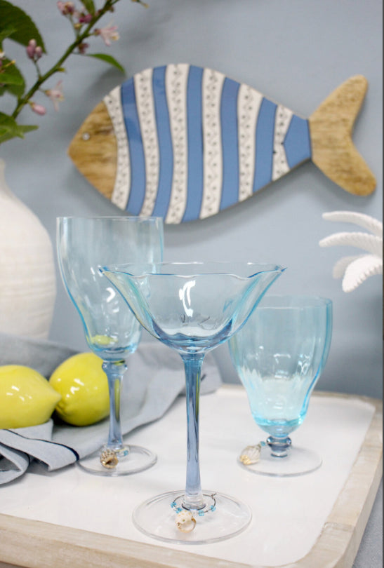 Blue and white decorative wooden fish wall decor